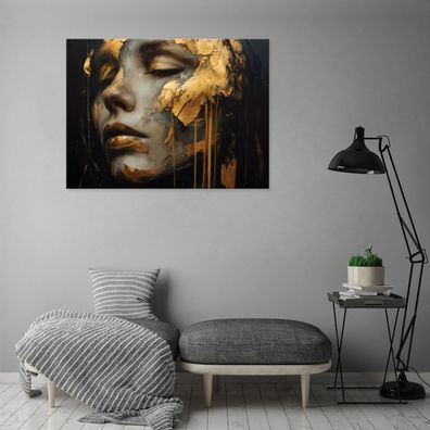 Leinwandbild Frau Gold Wandbild Leinwand Bilder Wanddeko Wohnzimmer Schlafzimmer
