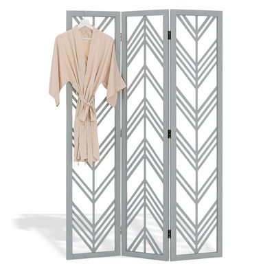 Paravent Raumteiler 3 teilig Holz Grau Raumtrenner Trennwand Sichtschutz Spanische
