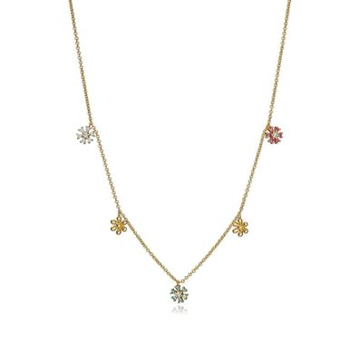 Gold-plated necklace with glittering flowers 61072C100-39