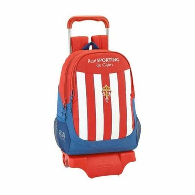 School Backpack With Wheels 905 Real Sporting De Gijón White Red