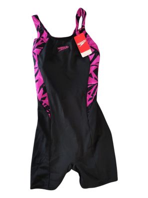 Speedo Damen Hyperboom Splice Legsuit Badeanzug, Schwarz/Rosa, 38