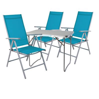 4-tlg Campingmöbel Set Alu Tragegriff Campingtisch + 3 Klappstühle Textil Petrol