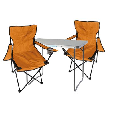 3-tlg. orange Campingmöbel Set, Tisch mit Tragegriff und Campingstuhl mit Tasche