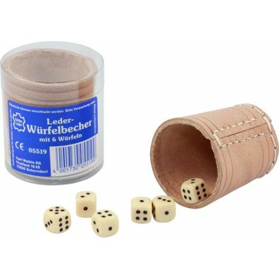 Leder-Würfelb. nat. 5cm+6 Würfel