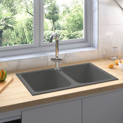 vidaXL Küchenspüle Grau 760x480x184 mm Granit