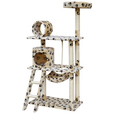 vidaXL Katzenbaum Beige mit Pfotenabdruck 83 x 72 x 140 cm Holz