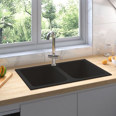 vidaXL Schwarzes Küchenspüle 760x480x184 mm Granit