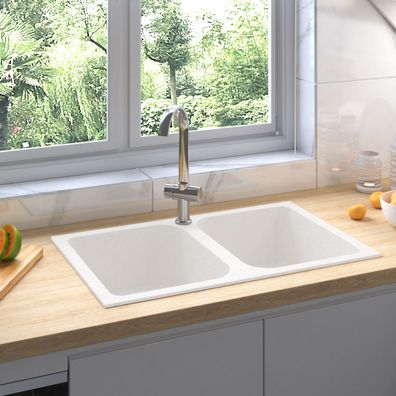 vidaXL Küchenspüle Weiß 760x480x184 mm Granit