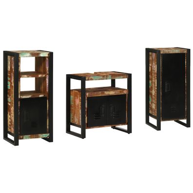 vidaXL Badezimmermöbel Set 3 pcs Mehrfarbig Massives recyceltes Holz