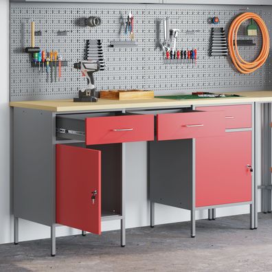 vidaXL 3-tlg. Werkstatteinrichtung-Set Rot Holzwerkstoff und Stahl