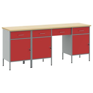 vidaXL 4-tlg. Werkstatteinrichtung-Set Rot Holzwerkstoff und Stahl