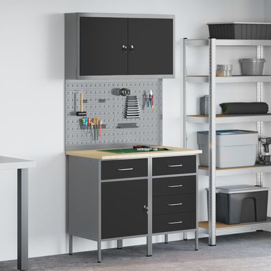 vidaXL 5-teiliger Werkbank-Set aus schwarzem Stahl