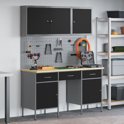 vidaXL 8-tlg. Werkbank-Set Schwarz Stahl