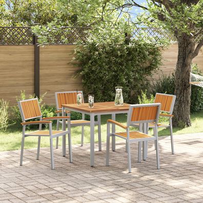 vidaXL 5-teiliges Garten-Esszimmer-Set aus massivem Akazienholz und Metall