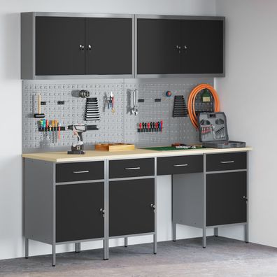 vidaXL 10-tlg. Werkbank-Set Schwarz Stahl