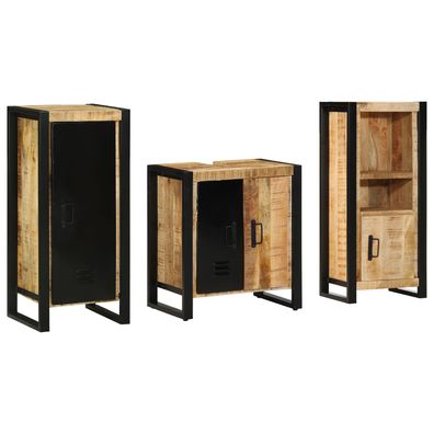 vidaXL Badezimmermöbel Set mit Regal 3 pcs Braun Massives Mango-Holz