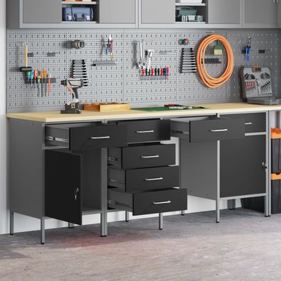 vidaXL 4-tlg. Werkstatteinrichtung-Set Schwarz Holzwerkstoff und Stahl