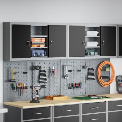 vidaXL 4-tlg. Werkzeugschrank-Set mit Stecktafel Wandmontage Schwarz