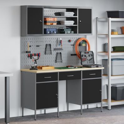 vidaXL 7-tlg. Werkbank-Set Schwarz Stahl
