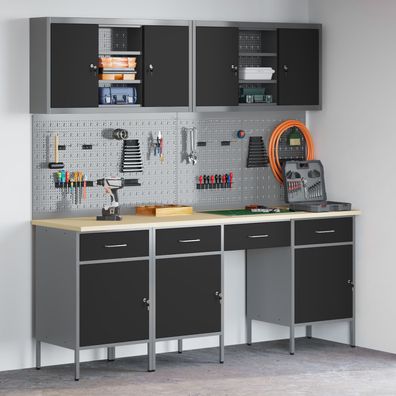 vidaXL 10-tlg. Werkbank-Set Schwarz Stahl