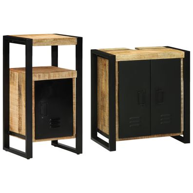 vidaXL Badezimmermöbel Set 2 pcs Braun Massives, grobes Mangoholz