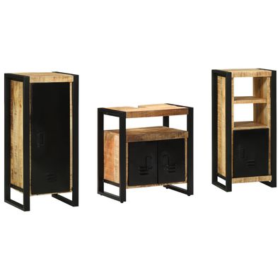 vidaXL Badezimmermöbel Set mit Regal 3 pcs Braun Massives Mango-Holz