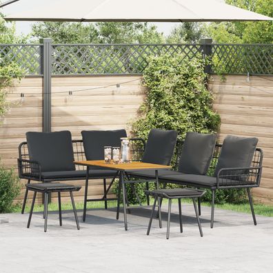 vidaXL 4-tlg. Garten-Sofagarnitur mit Kissen Schwarz Poly Rattan
