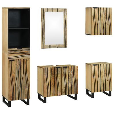 vidaXL Badezimmermöbel Set 5 pcs Braun Mittel Massives raues Mangoholz