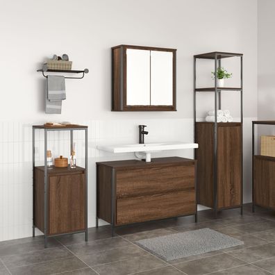 vidaXL 3-tlg. Badmöbel-Set Braun Eiche Holzwerkstoff