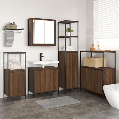 vidaXL 5-tlg. Badmöbel-Set Braun Eiche Holzwerkstoff