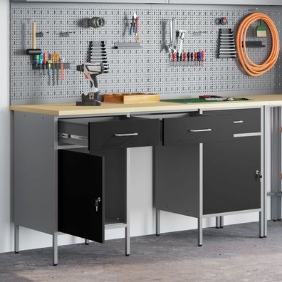 vidaXL 3-tlg. Werkstatteinrichtung-Set Schwarz Holzwerkstoff und Stahl