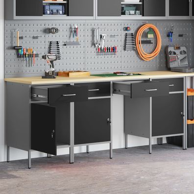 vidaXL 4-tlg. Werkstatteinrichtung-Set Schwarz Holzwerkstoff und Stahl