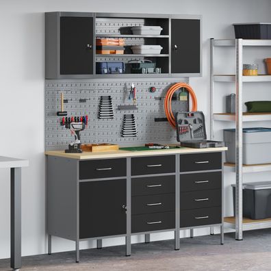 vidaXL 7-tlg. Werkbank-Set Schwarz Stahl