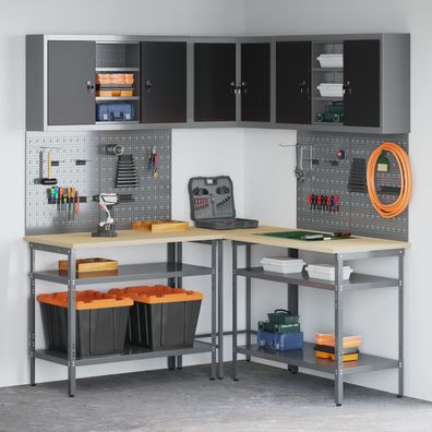 vidaXL 10-tlg. Werkzeugbank-Set Schwarz Holzwerkstoff und Metall