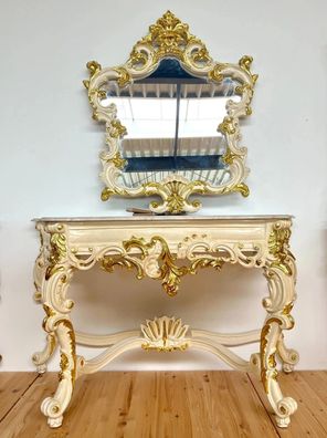 Luxury Console Table and Mirror Set French Baroque Style Marble Top Wall Décor