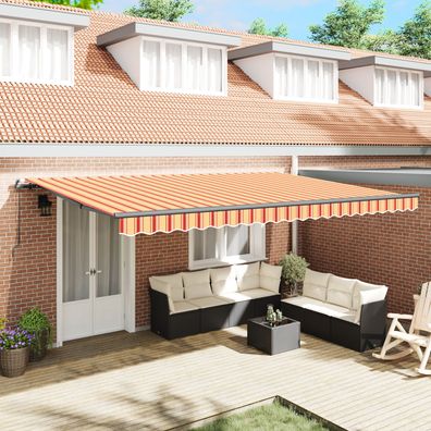 vidaXL Manuelles einziehbares Sonnendach in Gelb und Orange 500 x 300 cm
