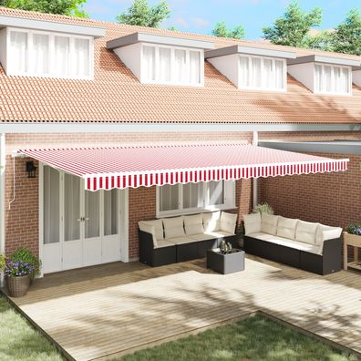 vidaXL Einziehmarkise Manuell Rot und Weiß Gestreift 600x300 cm