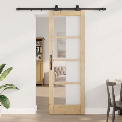 vidaXL Schiebetür mit Hardware-Set 'ORKDAL'Massivholz & Glas