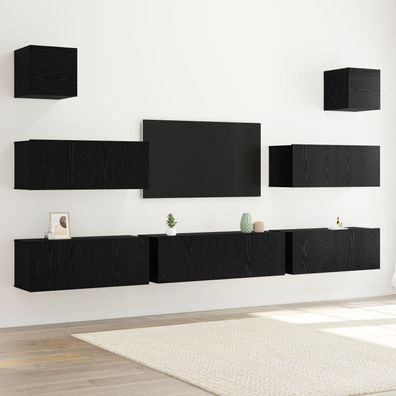 vidaXL 7-teiliger wandmontierter TV-Schrank Schwarz Eiche Holzwerkstoff