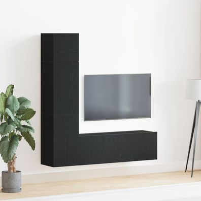 vidaXL 3-teiliges wandmontiertes TV-Einheitenset in Schwarz-Eiche