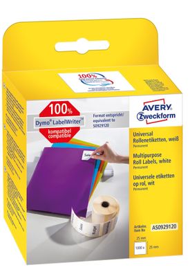 Zweckform Rollenetiketten 25x25mm weiß AVERY Zweckfrom AS0929120