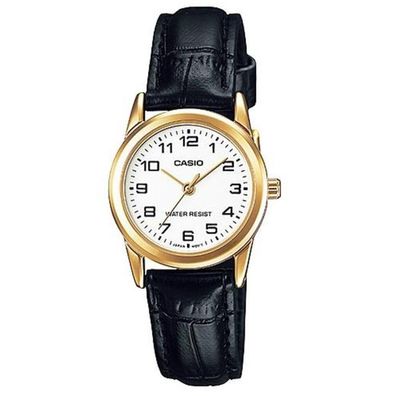 Casio Damen-Armbanduhr Analog Leder schwarz Quarz LTP-V001GL-7BUDF