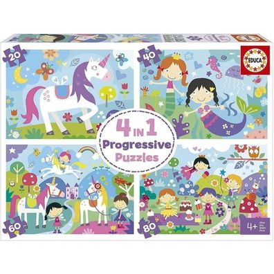 Educa 18905, Fantasiewelten, 4in1 Kinderpuzzle