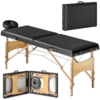 Mobile Massageliege 70cm, 2 Zonen klappbar & höhenverstellbar mit Kopfstütze, schwarz