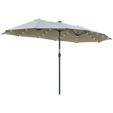 Doppelsonnenschirm 4,5m mit LED Solar, oval, für Garten & Terrasse, Hellgrau/Schwarz