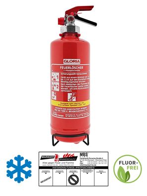 Gloria FDA 2, 2l Fettbrandfeuerlöscher Frostsicher und Fluorfrei inkl Halterung u. Pl