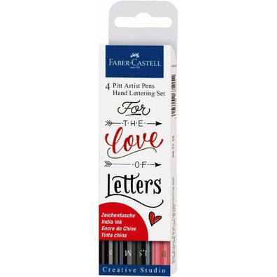 Handlettering Set 4er Pitt Artist Pen rot-schw. Tuschestift wasserfest