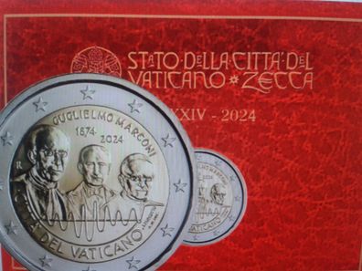 Original 2 euro 2024 Vatikan Marconi im Klappfolder 2€ 2024 Vatikan - VVK