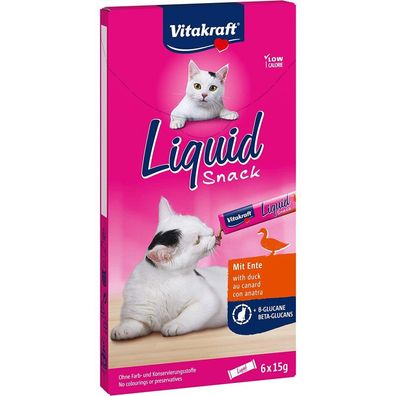 Vitakraft SNACKS PISICA LIQUID RATA/BETA GLUCAN 6X15 G, Ente, 90 grams