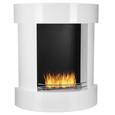 Ethanol Kamin weiß freistehend 110 cm hoch | Bioethanol Standkamin halbkreisförmig
